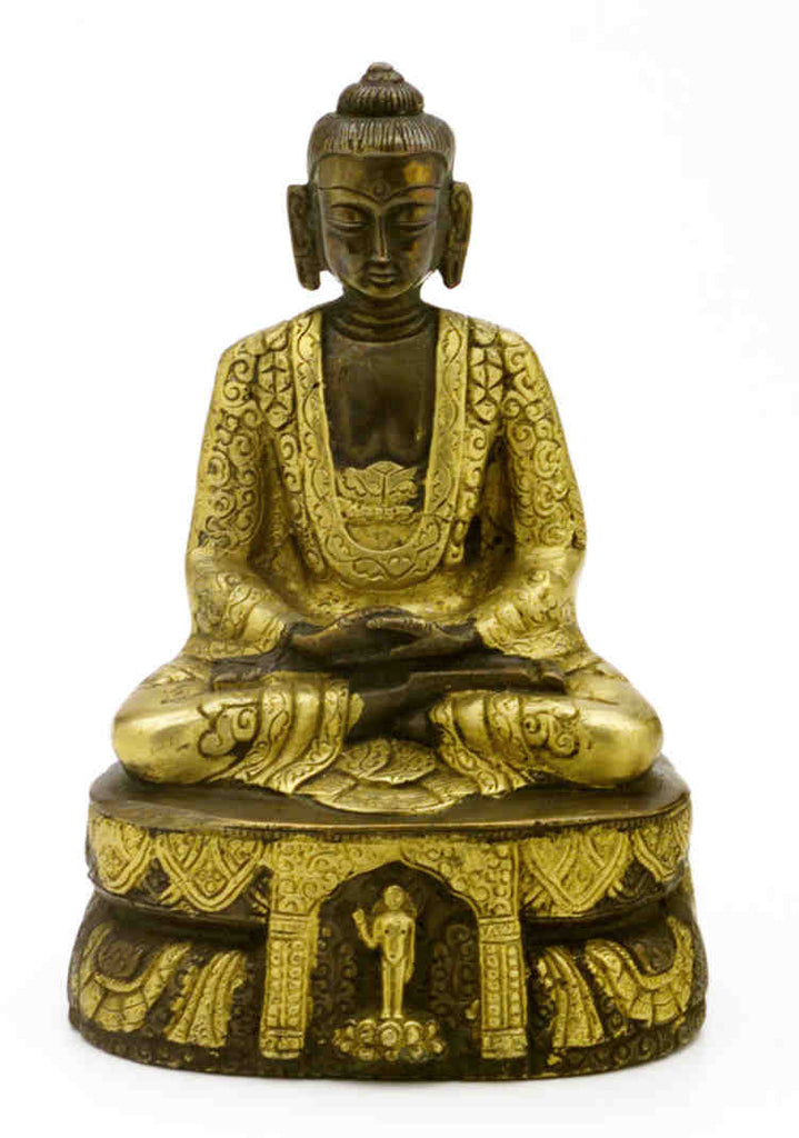Antique Brass Seated Buddha Shakyamuni Statue 7" High Amitabha Budhism Figure - Sweet Us