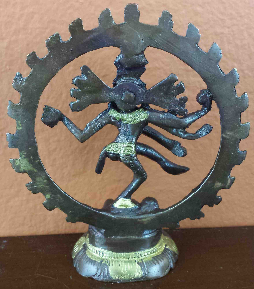 Handcarfted Hindu God Shiva Nataraja Dancing God Brass Statue Figurine Sculpture Copper Brass Finish Home Decor 4 Inches High - Sweet Us