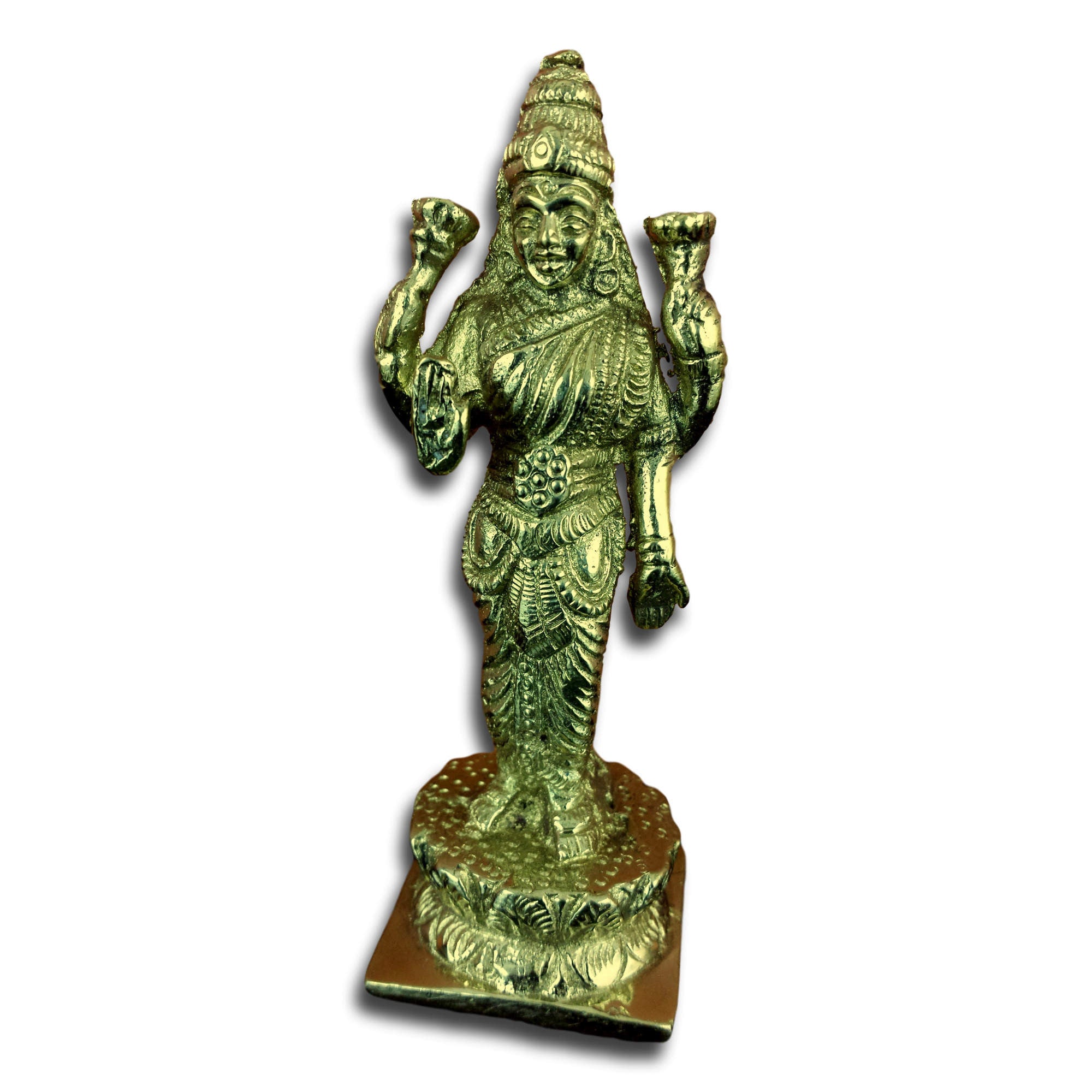 Goddess VishnuLaxmi Lakshmi Statue Figurine Sculpture Polished Brass 5" High - Sweet Us