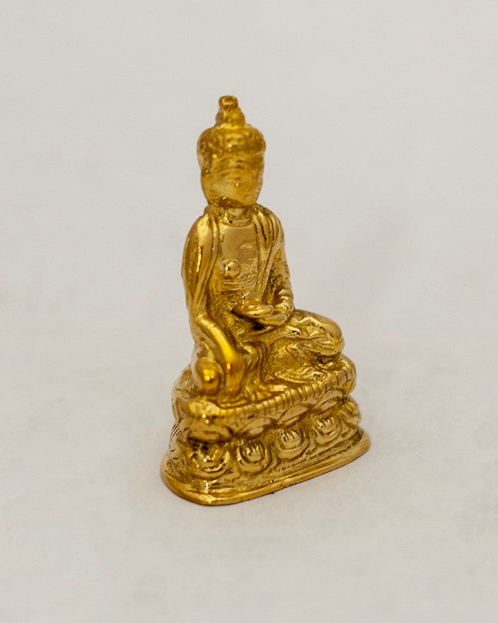 Polished Brass Seated Buddha Shakyamuni Statue 2" High Amitabha Budhism Figure