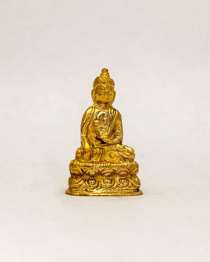 Polished Brass Seated Buddha Shakyamuni Statue 2" High Amitabha Budhism Figure