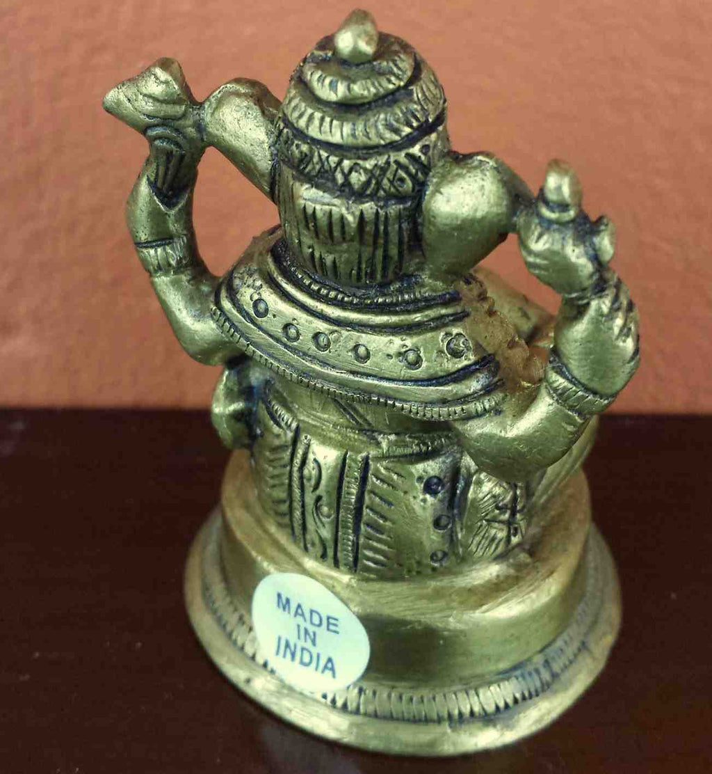 Seated Lord Ganesha Antique Brass Statue 2.75" High Brass Figurine Sculpture Hinduism Decor - Sweet Us