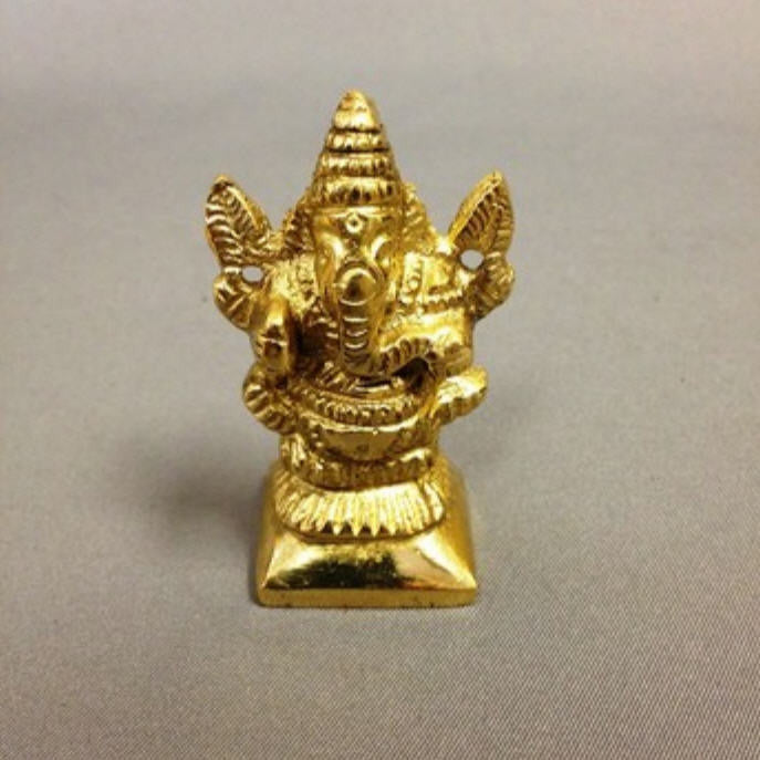 Seated God Ganesha Brass Statue 2" High Figurine Sculpture in Polished Brass Finish Hinduism Decor - Sweet Us
