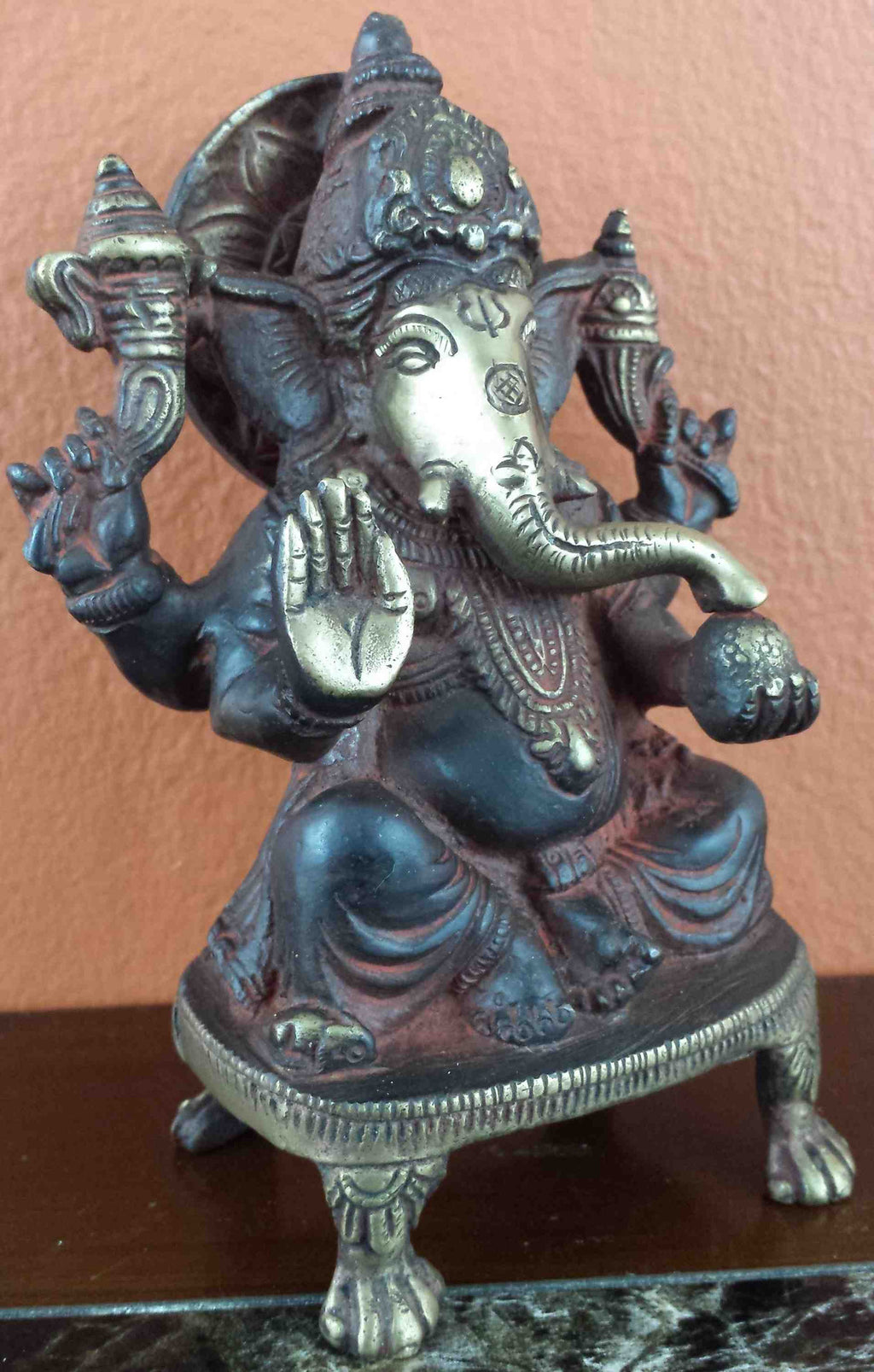 Seated God Ganesha Brass Statue 6" High Bronze Figurine Sculpture Hinduism Decor - Sweet Us
