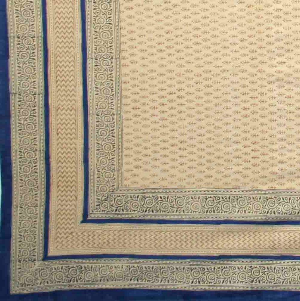 Handmade 100% Cotton Bagru Block Print Tapestry Tablecloth Bedspread Blue Full - Sweet Us