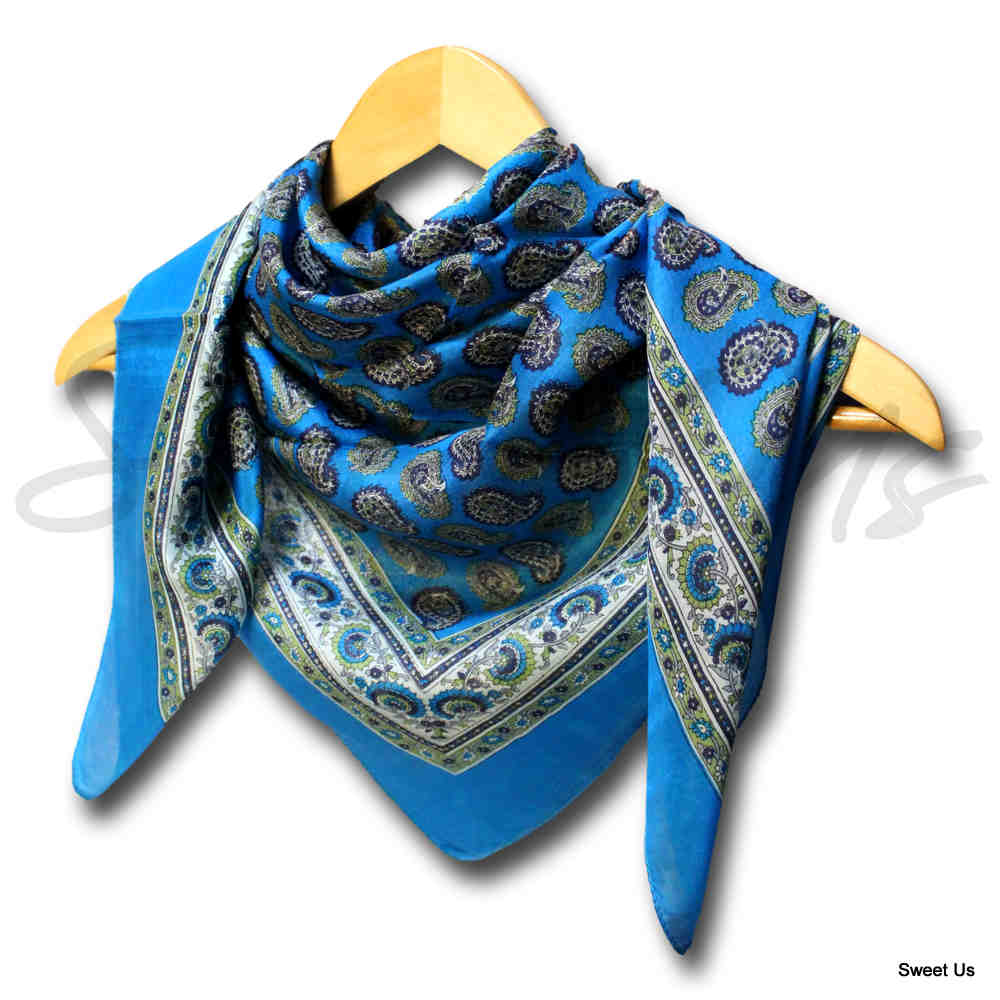 Large Scarf for Women Lightweight Soft Sheer Paisley Floral Silk Scarf Blue Red - Sweet Us