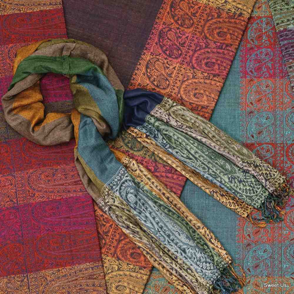 Large Scarf for Women Reversible Soft Paisley Floral Striped Rayon Scarf Shawl - Sweet Us