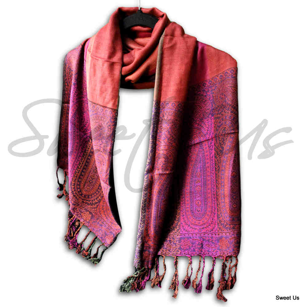 Large Scarf for Women Reversible Soft Paisley Floral Striped Rayon Scarf Shawl - Sweet Us