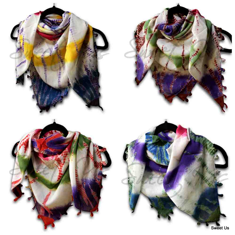 Scarf for Women Sheer Soft Cotton Tie Dye 42x42 Red Green Blue Yellow Purple