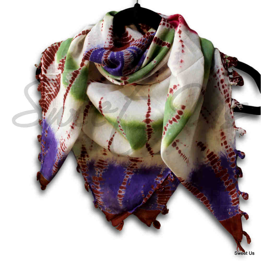 Scarf for Women Sheer Soft Cotton Tie Dye 42x42 Red Green Blue Yellow Purple