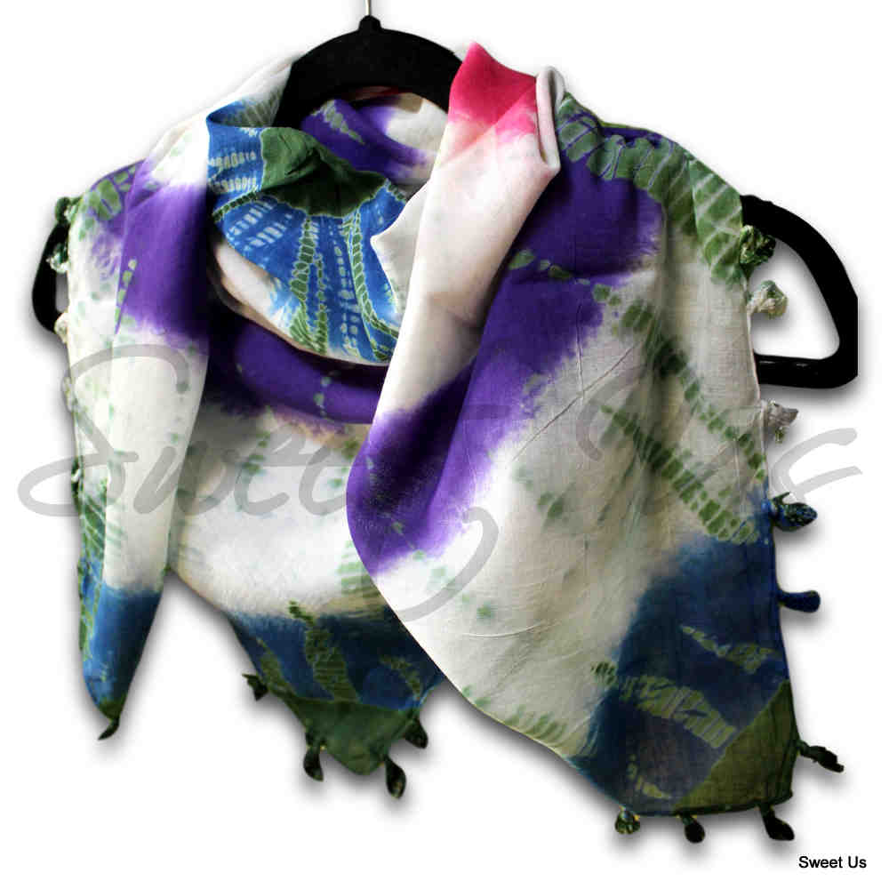 Scarf for Women Sheer Soft Cotton Tie Dye 42x42 Red Green Blue Yellow Purple