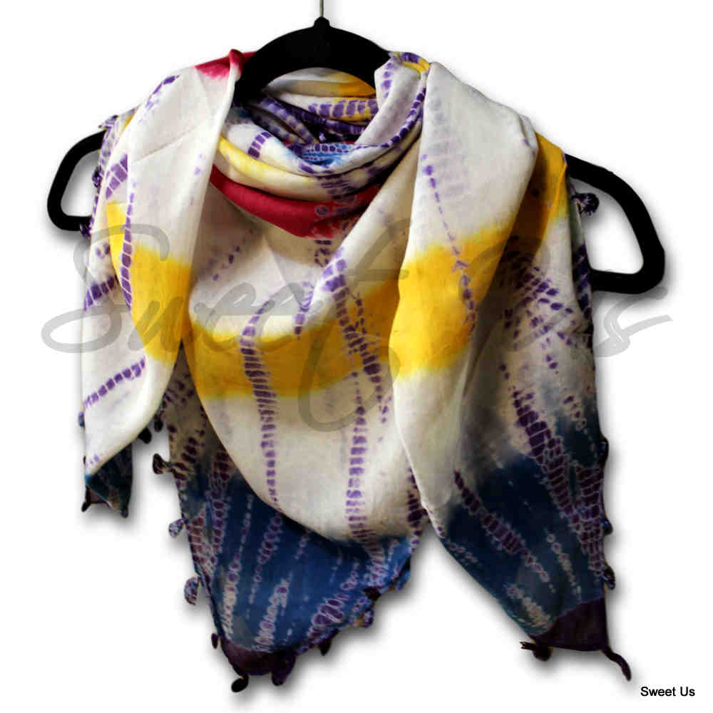 Scarf for Women Sheer Soft Cotton Tie Dye 42x42 Red Green Blue Yellow Purple