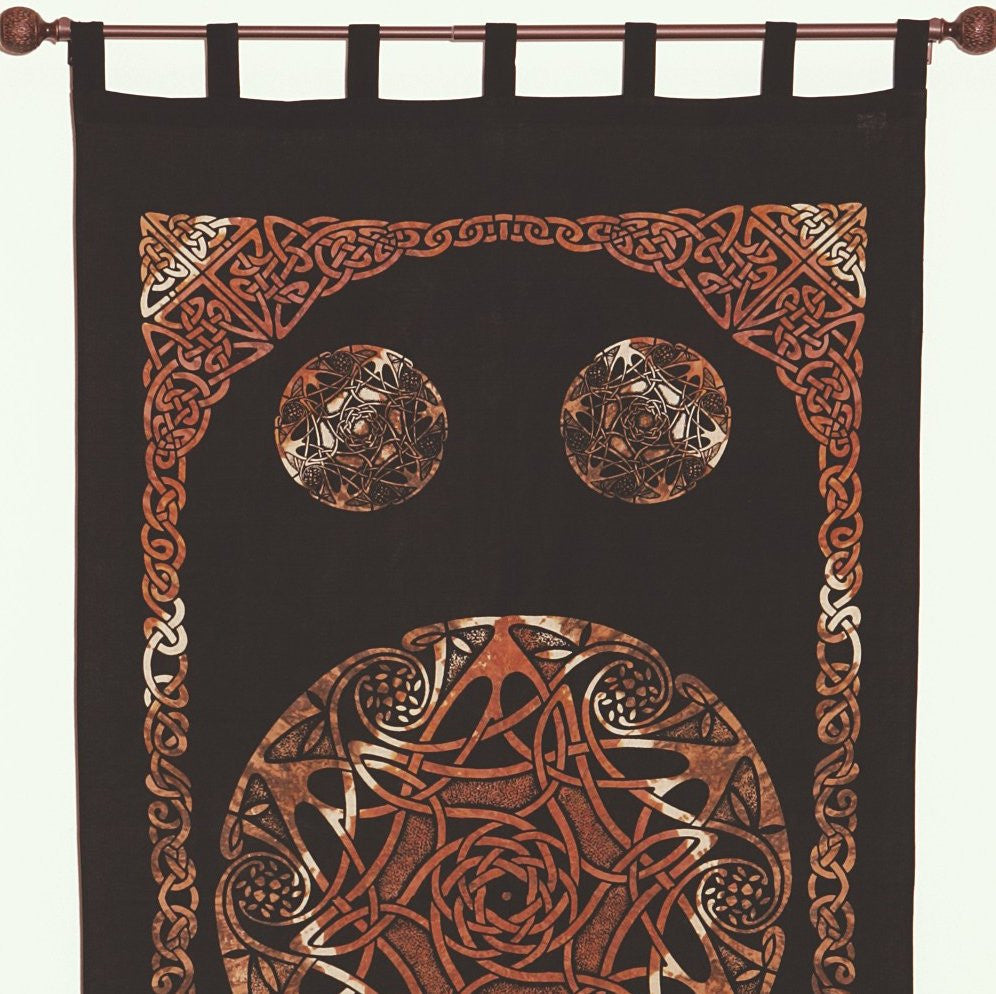 Unique Handmade Celtic Tab Top 100% Cotton Curtain Drape Panel Brown 44x88 - Sweet Us