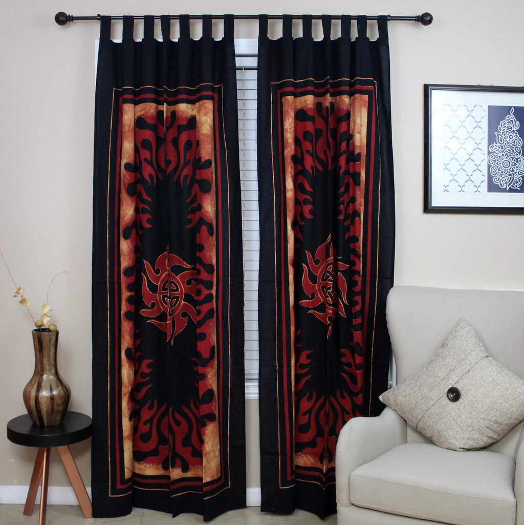 Handmade 100% Cotton Celtic Flaming Hot Tab Top Curtain Drape Panel Black Red 44x88 - Sweet Us