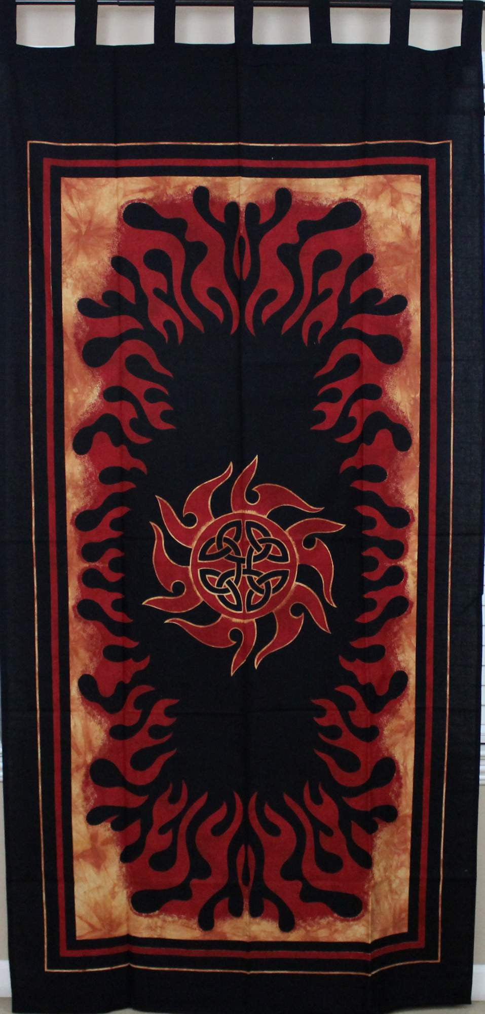 Handmade 100% Cotton Celtic Flaming Hot Tab Top Curtain Drape Panel Black Red 44x88 - Sweet Us
