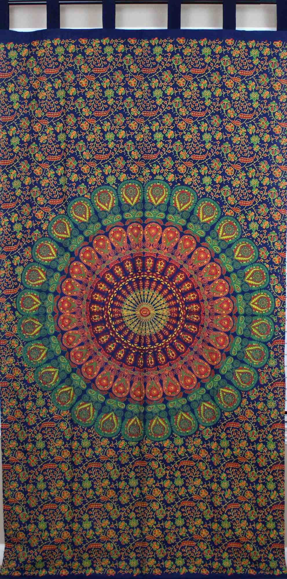 Sanganer Mandala Cotton Tab Top Peacock Floral Curtain Drape Panel 44xx88 - Sweet Us