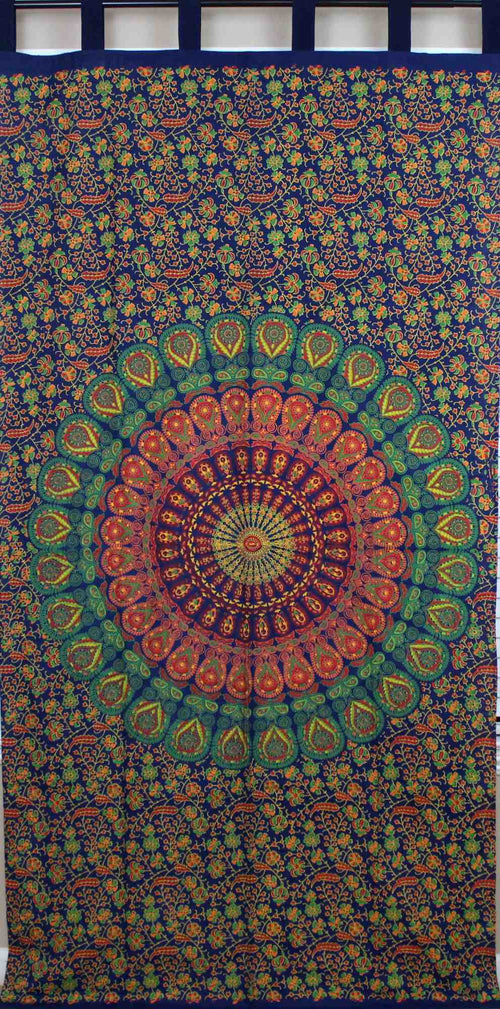 Sanganer Mandala Cotton Tab Top Peacock Floral Curtain Drape Panel 44xx88 - Sweet Us
