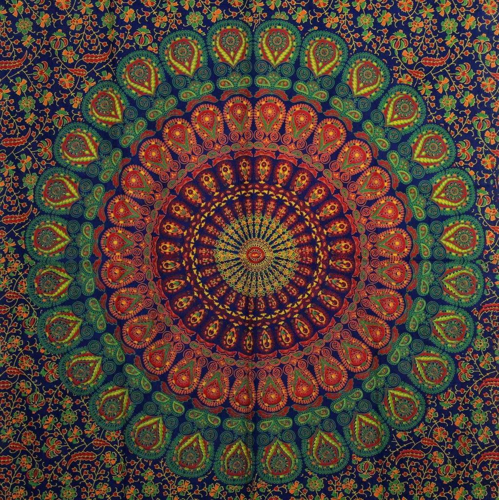 Sanganer Mandala Cotton Tab Top Peacock Floral Curtain Drape Panel 44xx88 - Sweet Us