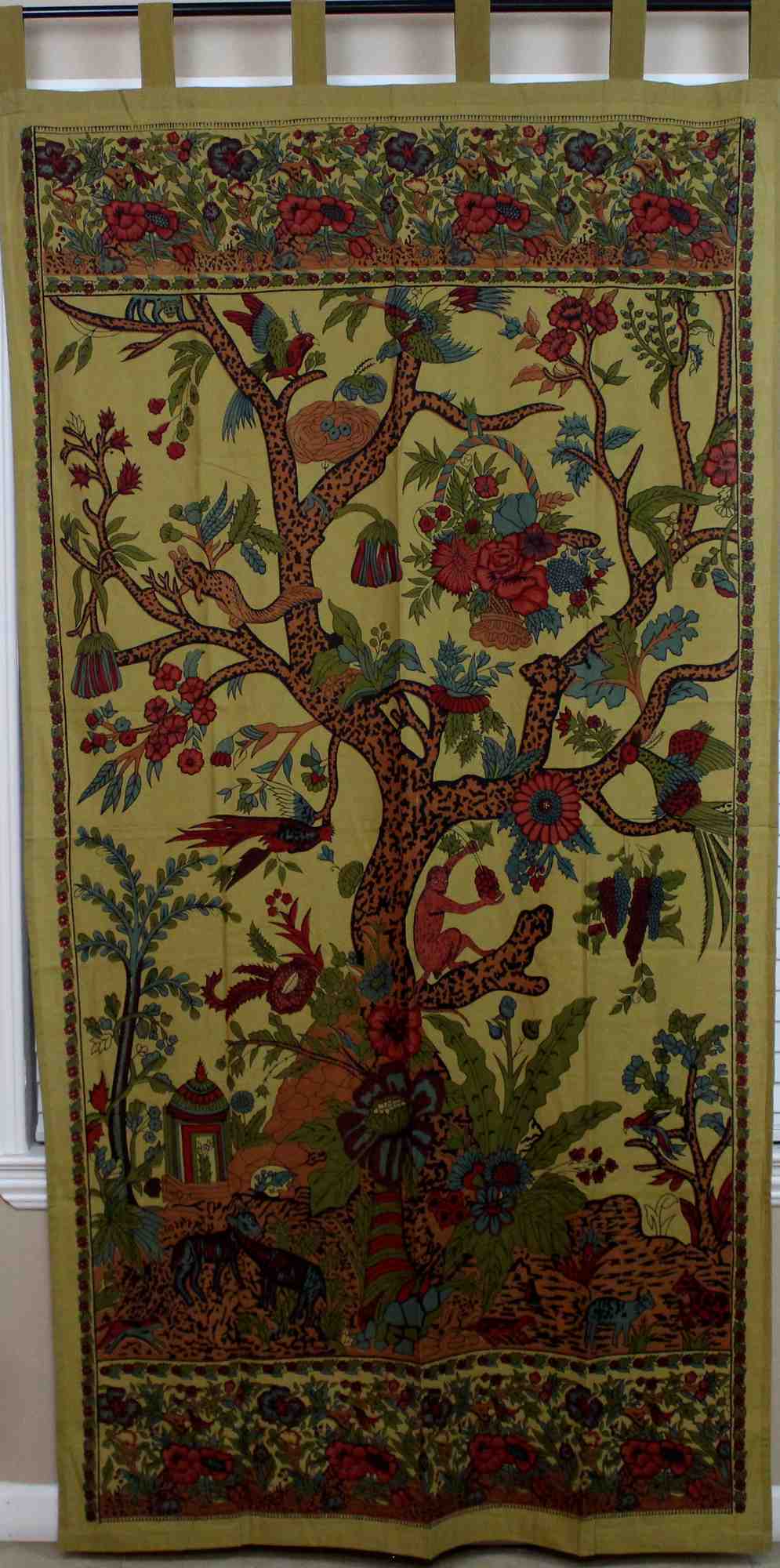 Cotton Tree of Life Tab Top Curtain Drape Door Panel 44x88 Gold Blue Purple Green Tan - Sweet Us