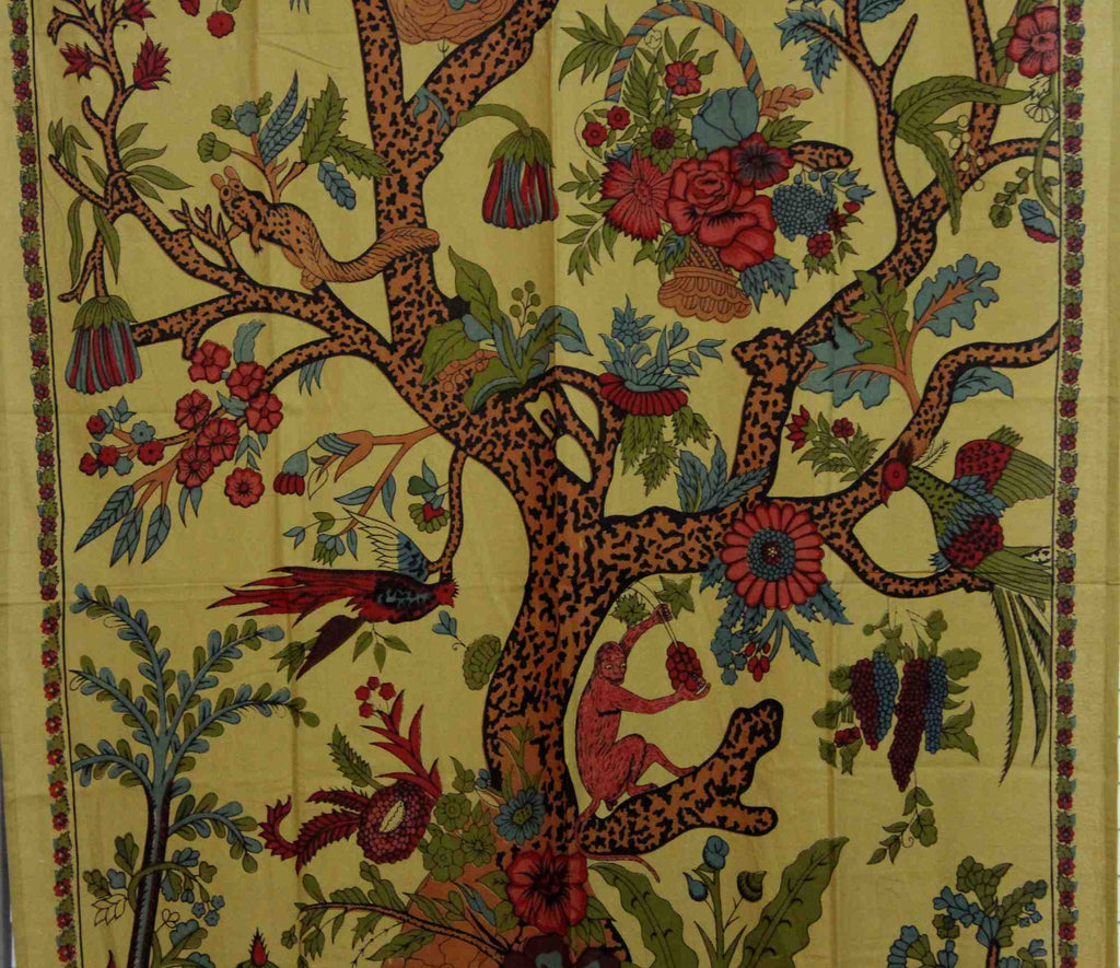 Clearance Handmade 100% Cotton Tree of Life Tab Top Curtain Drape Door Panel 44x88 Gold - Sweet Us