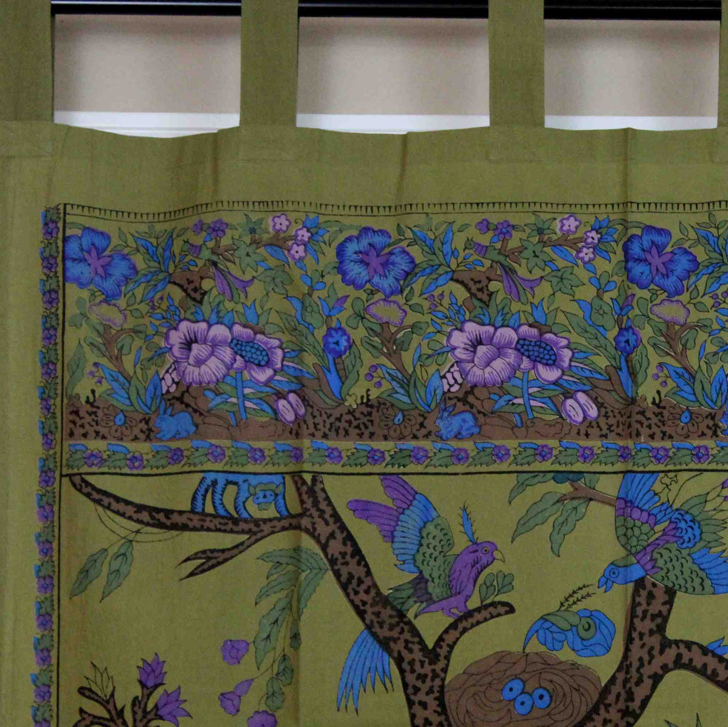 Cotton Tree of Life Tab Top Curtain Drape Door Panel 44x88 Gold Blue Purple Green Tan - Sweet Us
