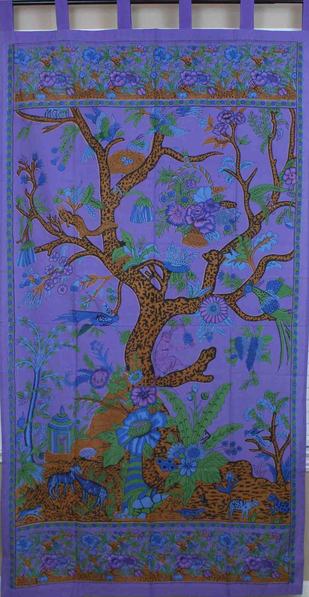 Cotton Tree of Life Tab Top Curtain Drape Door Panel 44x88 Gold Blue Purple Green Tan - Sweet Us