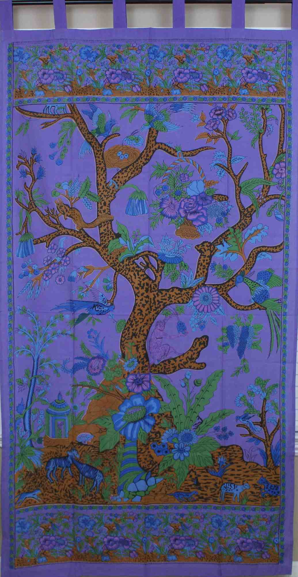Cotton Tree of Life Tab Top Curtain Drape Door Panel 44x88 Gold Blue Purple Green Tan - Sweet Us