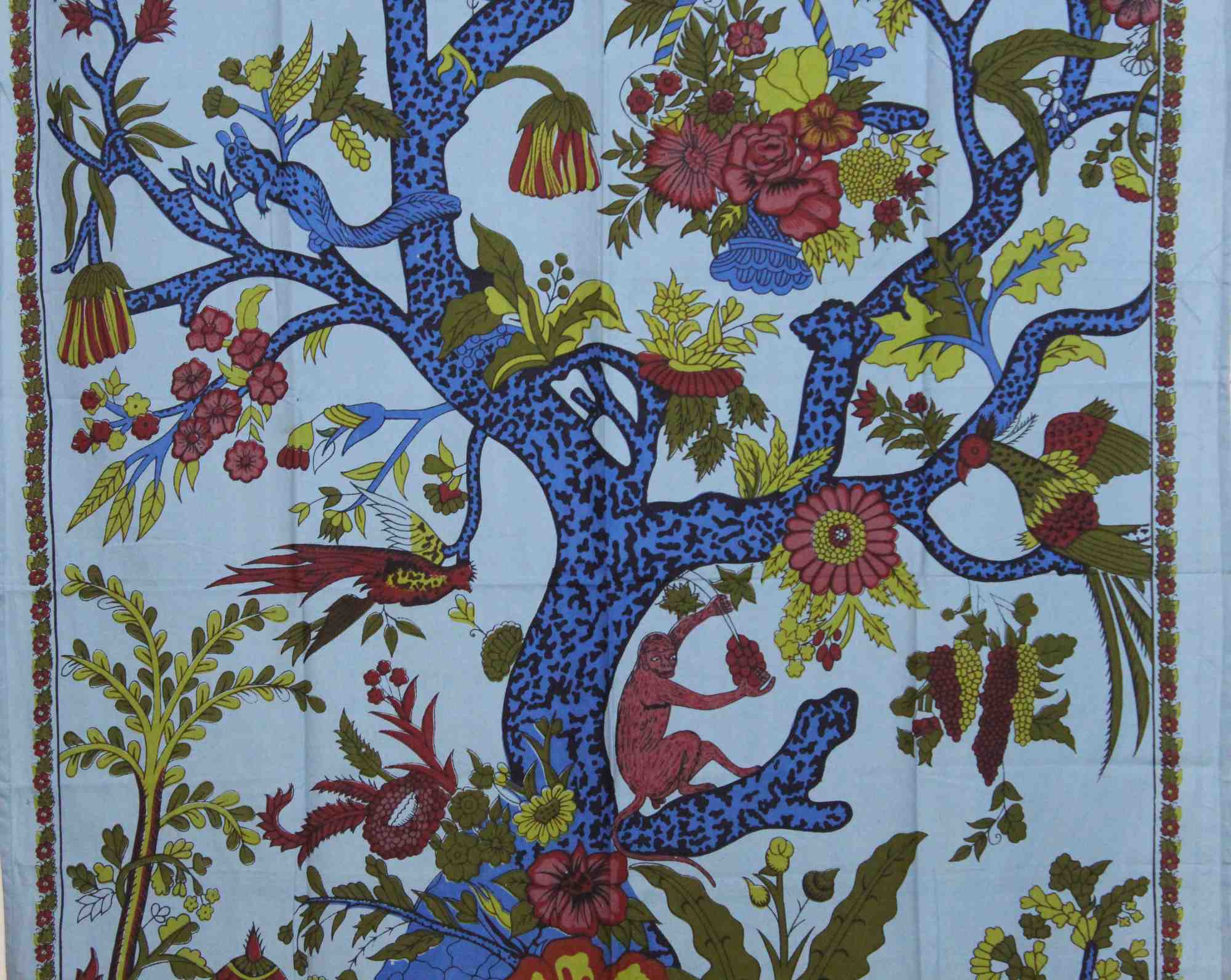 Cotton Tree of Life Tab Top Curtain Drape Door Panel 44x88 Gold Blue Purple Green Tan - Sweet Us