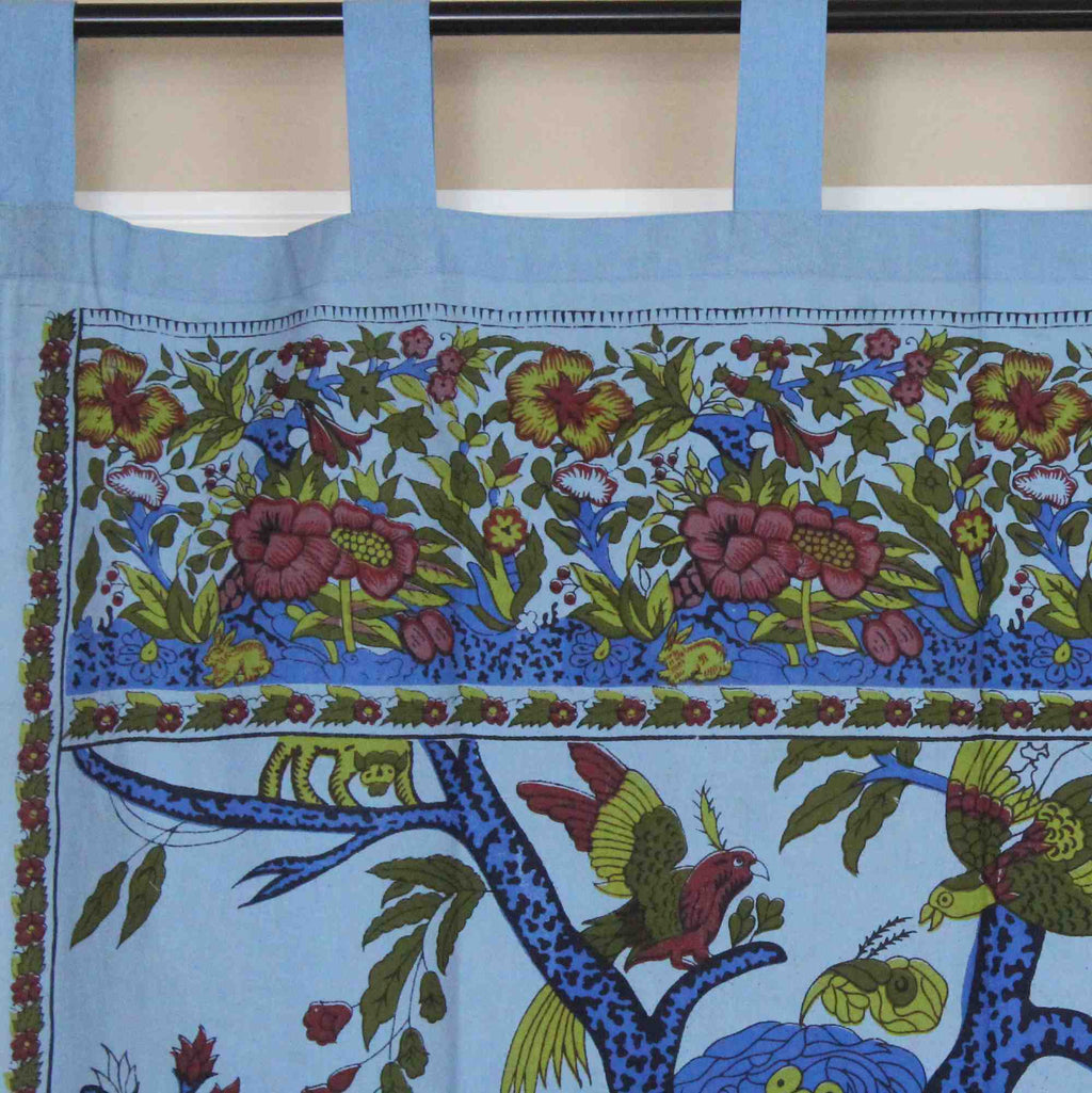 Cotton Tree of Life Tab Top Curtain Drape Door Panel 44x88 Gold Blue Purple Green Tan - Sweet Us