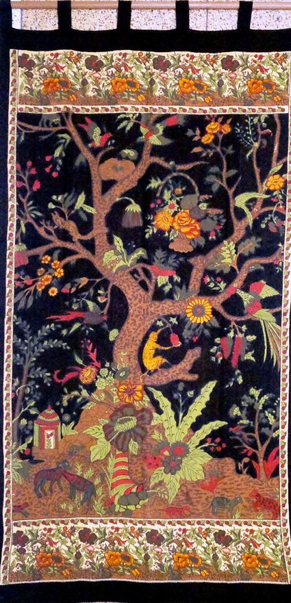 Cotton Tree of Life Tab Top Curtain Drape Door Panel 44x88 Gold Blue Purple Green Tan - Sweet Us