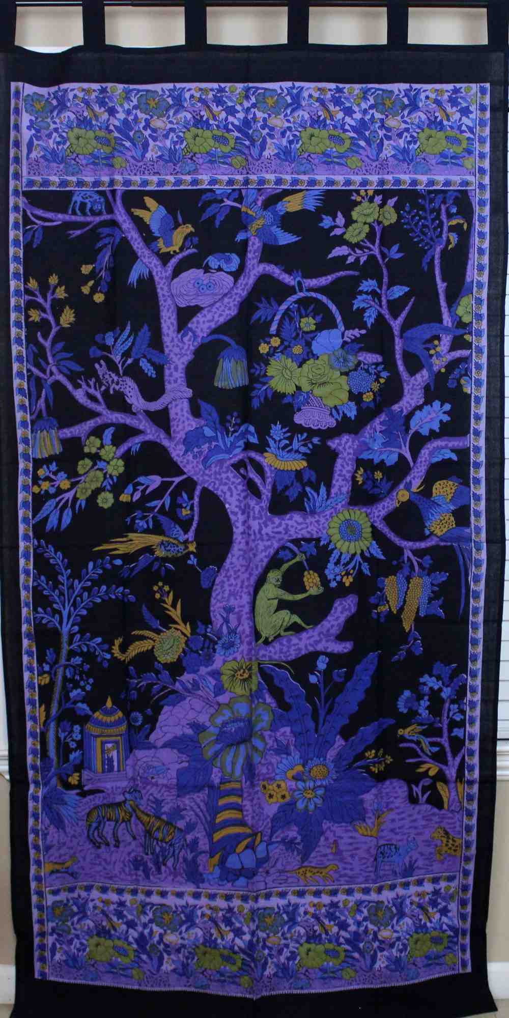 Cotton Tree of Life Tab Top Curtain Drape Door Panel 44x88 Gold Blue Purple Green Tan - Sweet Us