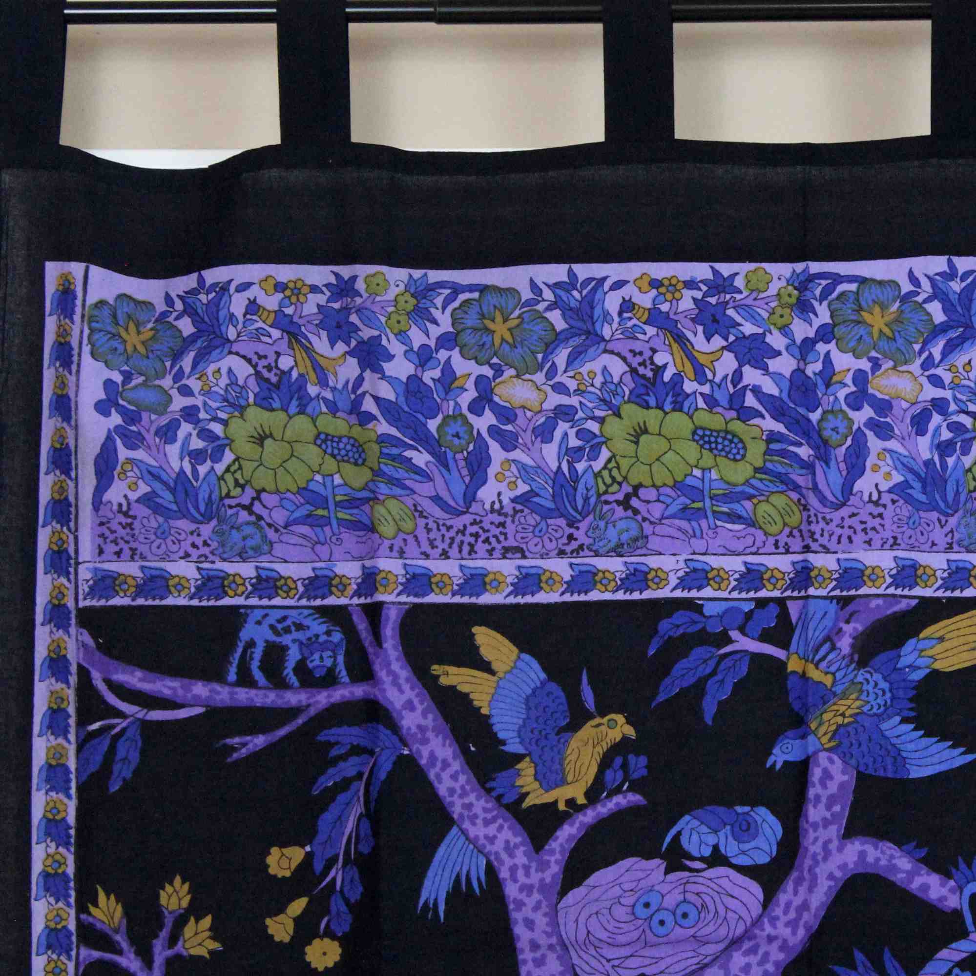 Cotton Tree of Life Tab Top Curtain Drape Door Panel 44x88 Gold Blue Purple Green Tan - Sweet Us
