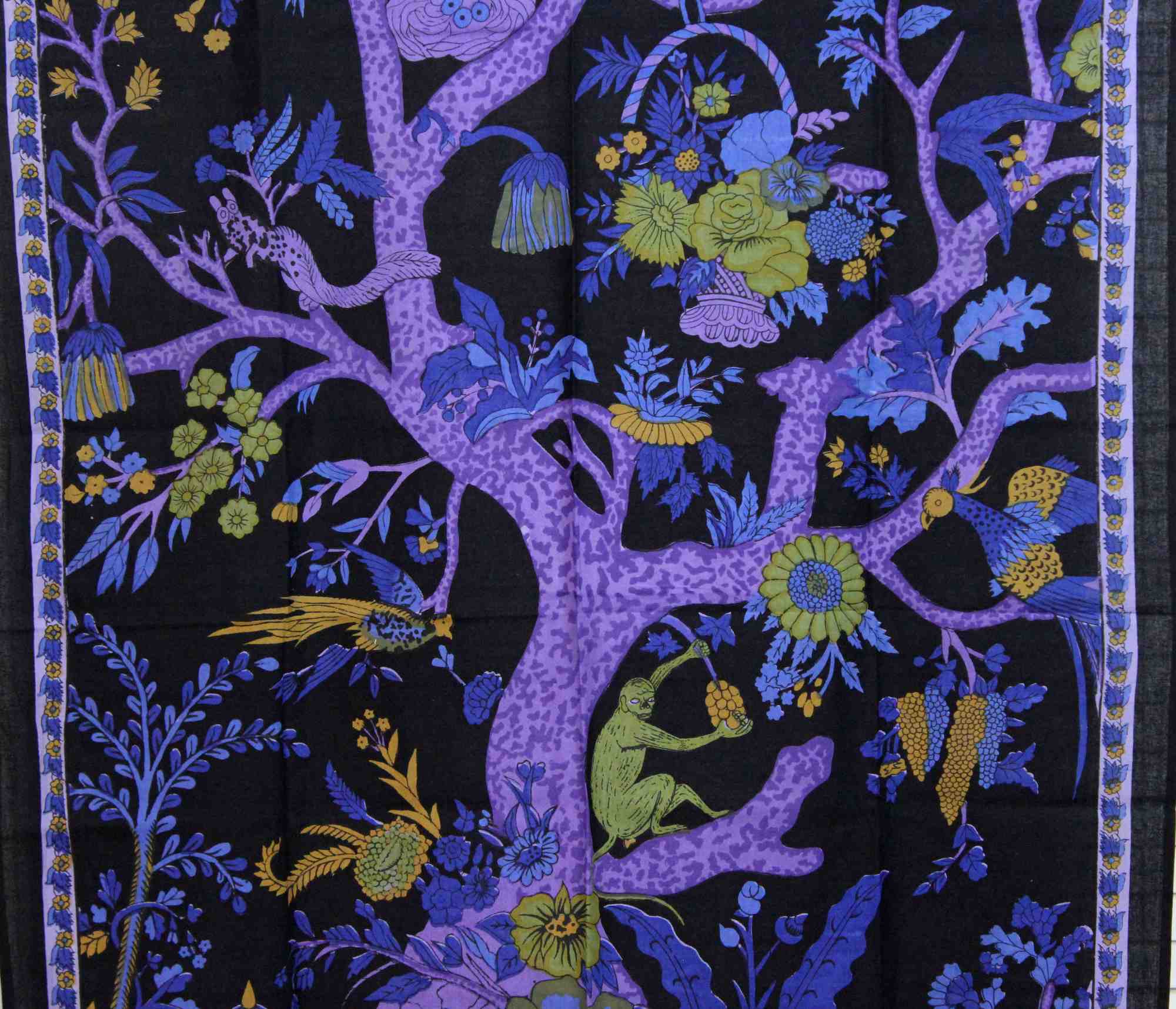 Cotton Tree of Life Tab Top Curtain Drape Door Panel 44x88 Gold Blue Purple Green Tan - Sweet Us