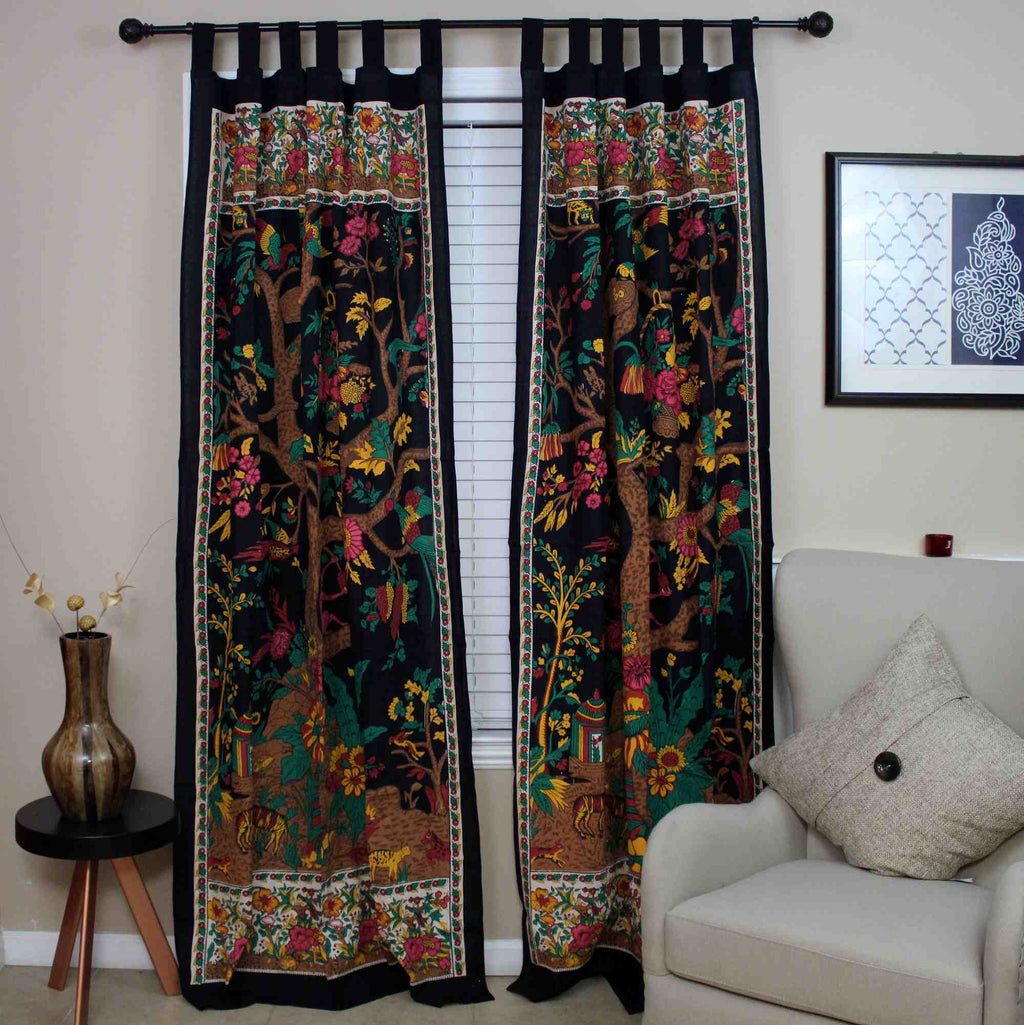 CLEARANCE Handmade Cotton Tree of Life Tab Top Curtain Drape Door Panel Window 44x88 Multi - Sweet Us