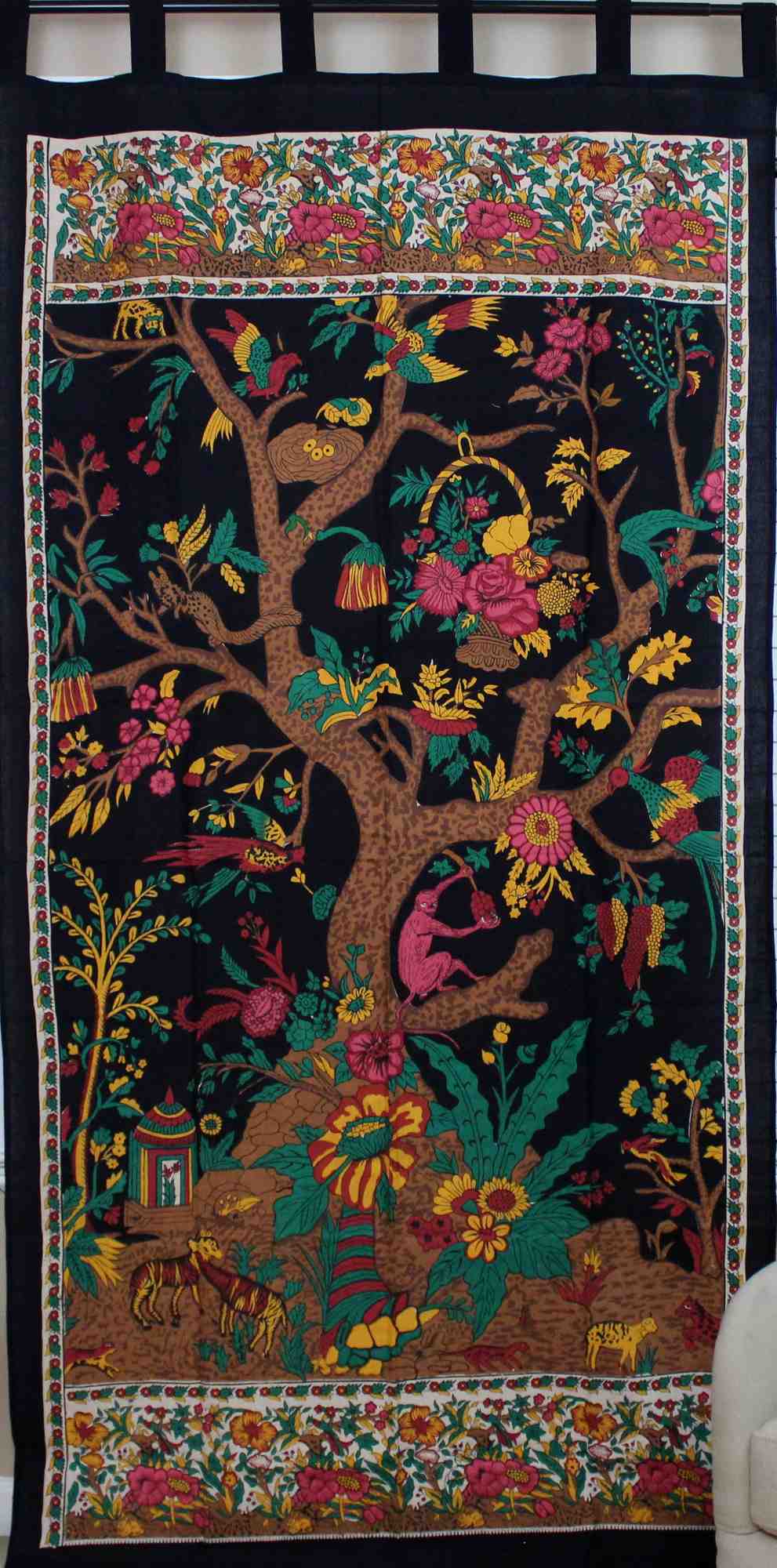 CLEARANCE Handmade Cotton Tree of Life Tab Top Curtain Drape Door Panel Window 44x88 Multi - Sweet Us