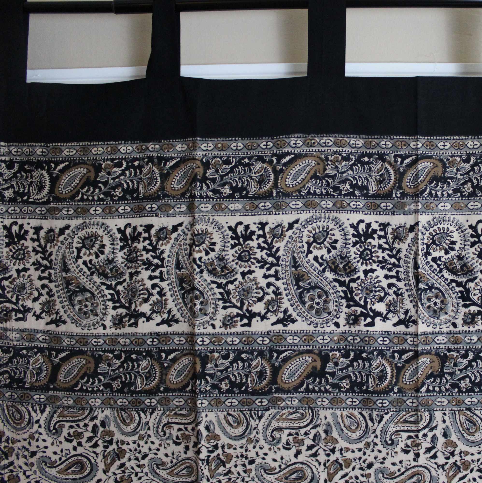 Handmade Jaipur Paisley Dabu Tab Top Curtain 100% Cotton Drape Panel 44x88 - Sweet Us