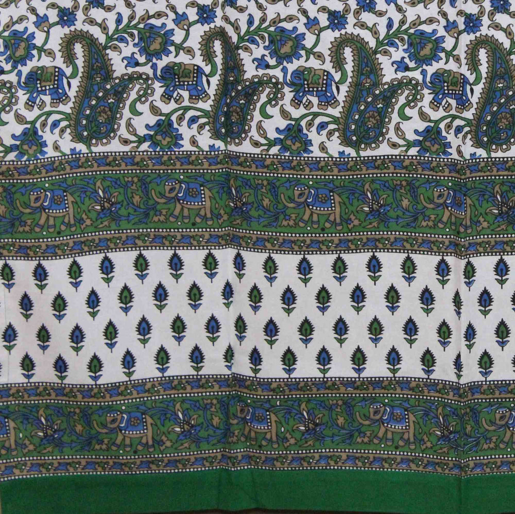 Handmade Paisley Elephant 100% Cotton Tab Top Curtain Drape Panel Green 44x88 - Sweet Us