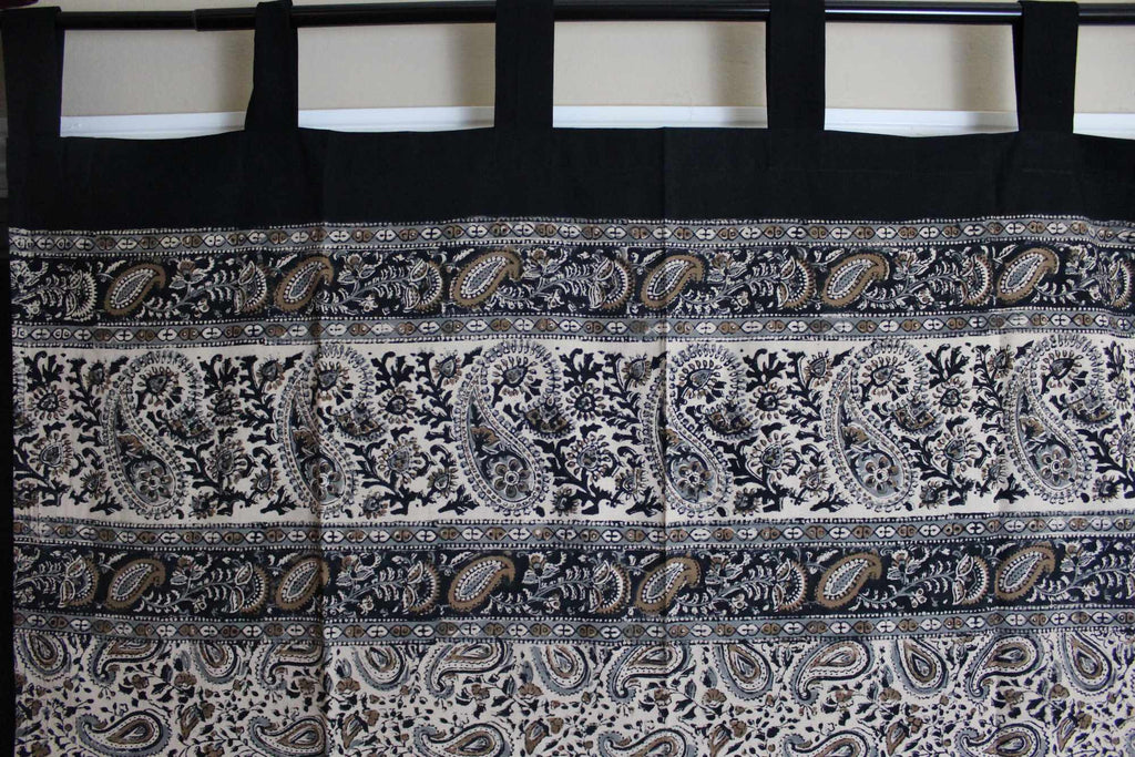 Handmade Jaipur Paisley Dabu Tab Top Curtain 100% Cotton Drape Panel 44x88 - Sweet Us
