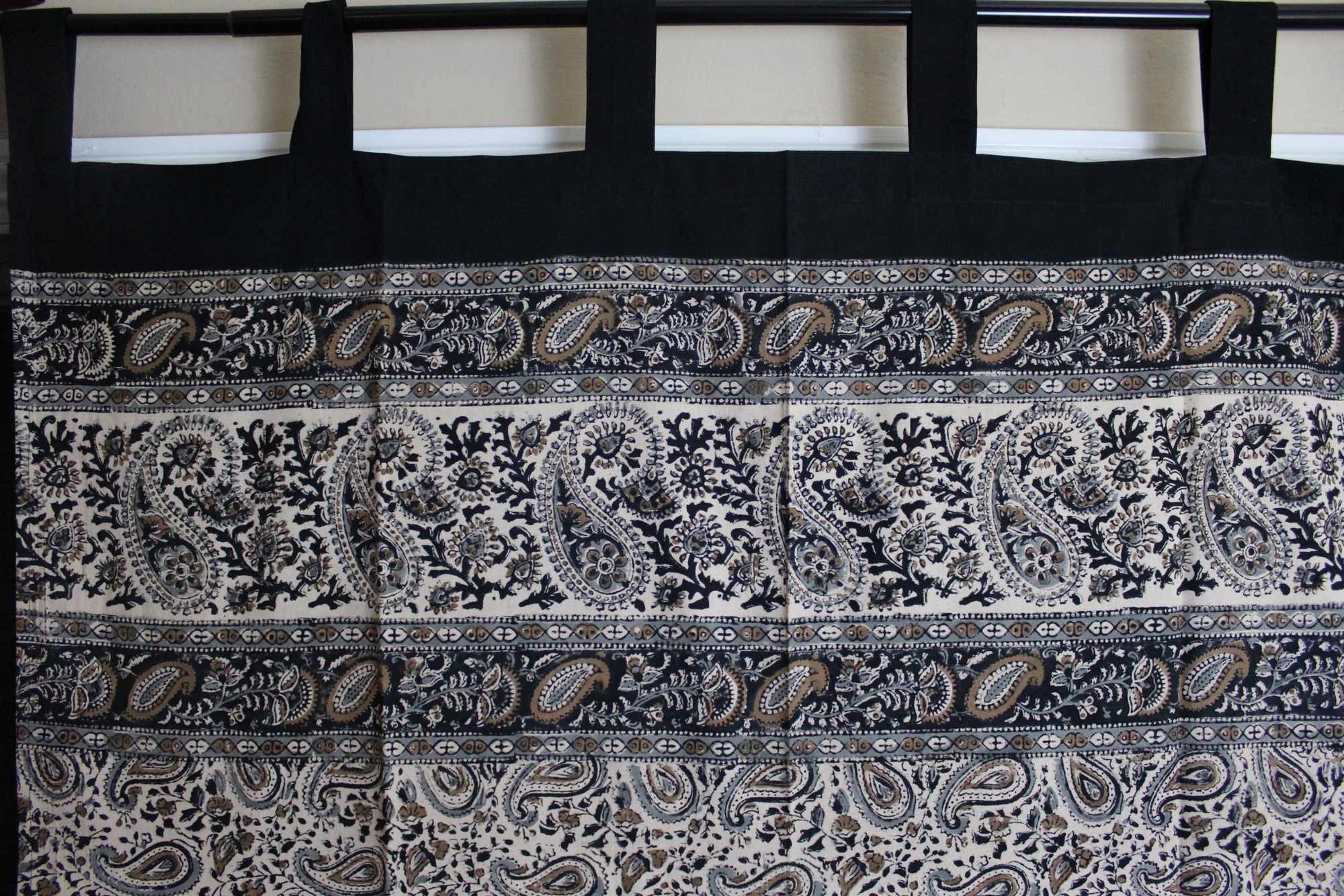 Handmade Jaipur Paisley Dabu Tab Top Curtain 100% Cotton Drape Panel 44x88 - Sweet Us