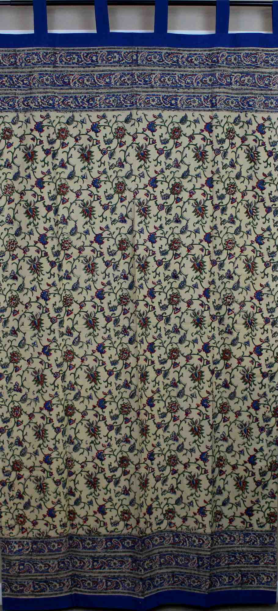 Handmade Paisley Floral Vine 100% Cotton Tab Top Curtain Drape Panel Blue 44x88 - Sweet Us