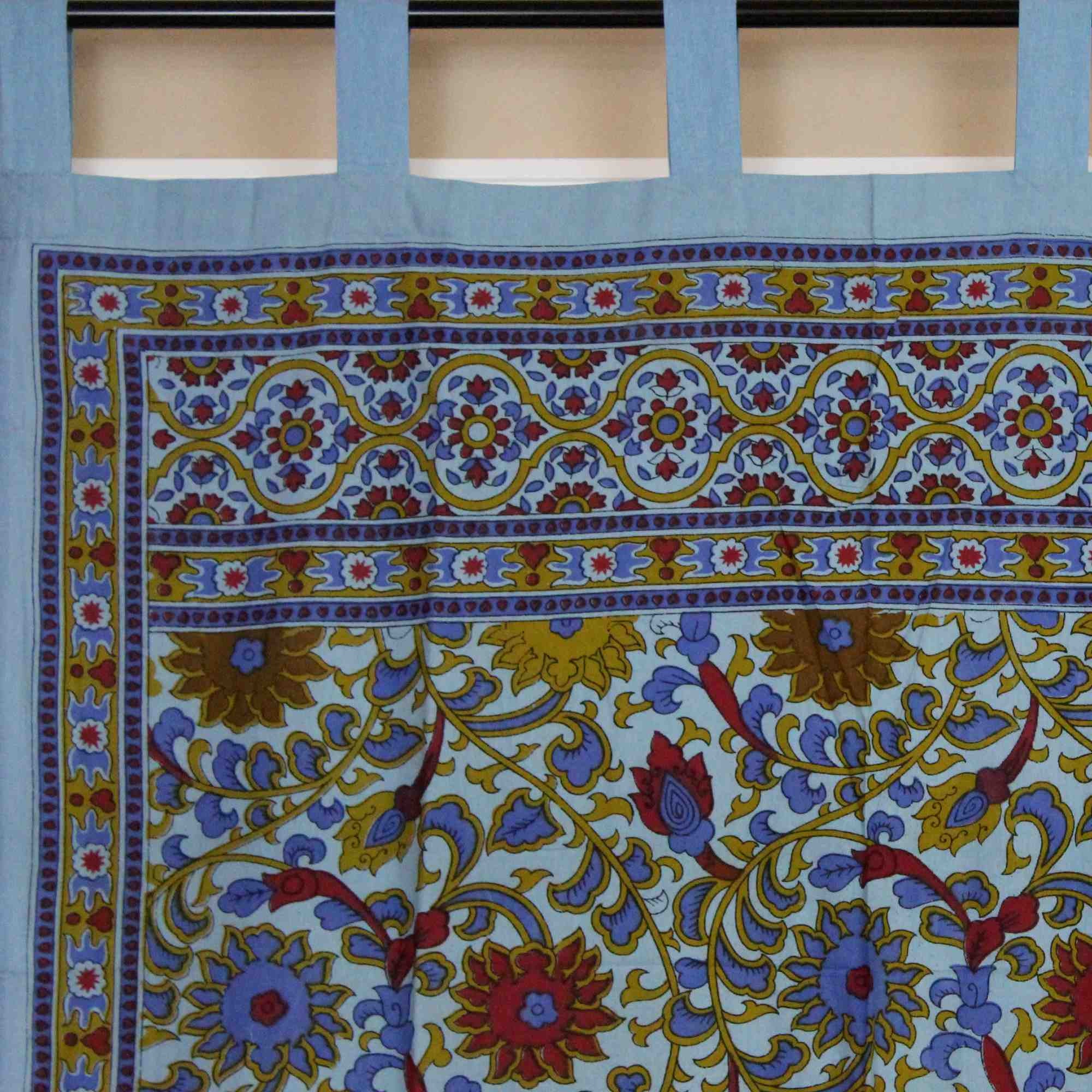 Handmade 100% Cotton Sunflower Floral Tab Top Curtain Drape Door Panel Sky Blue - Sweet Us