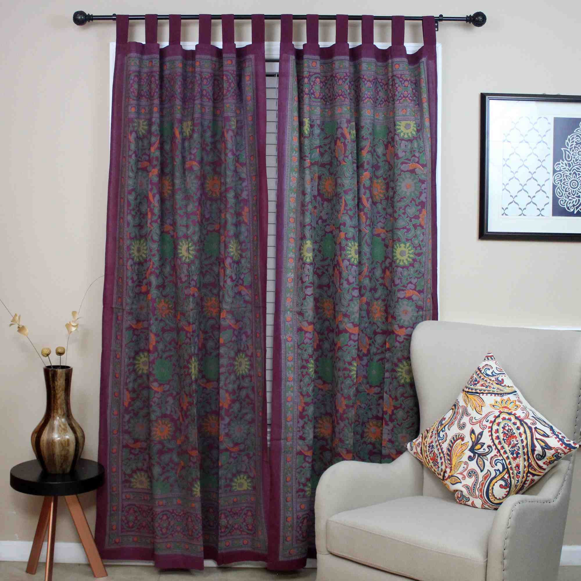 Handmade 100% Cotton Sunflower Tab Top Curtain Drape Door Panel Red - Sweet Us