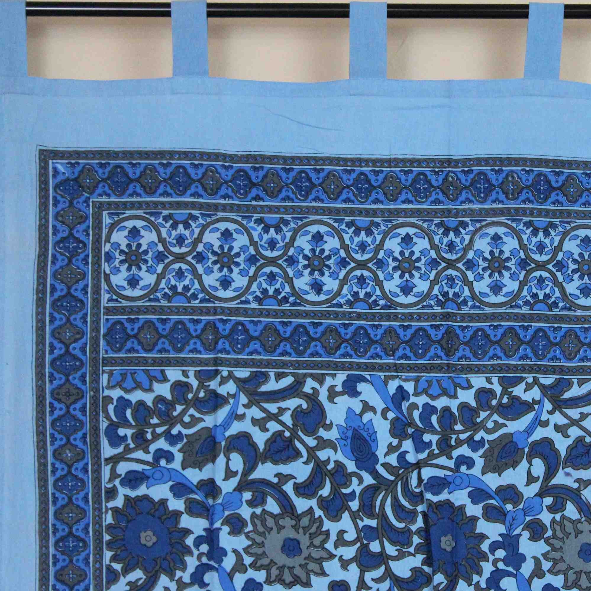 Handmade 100% Cotton Sunflower Tab Top Curtain Drape Panel Gray Blue - Sweet Us