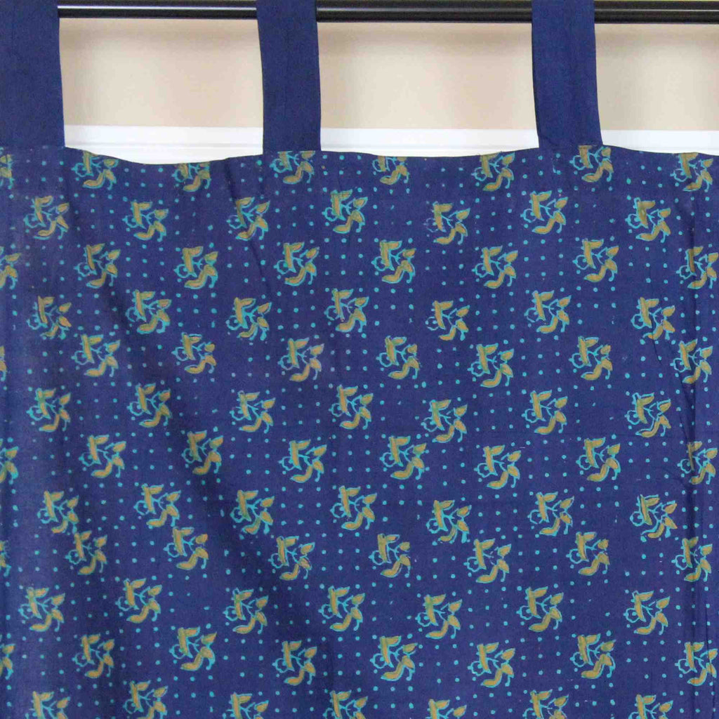 Handmade Sanganer Peacock 100% Cotton Tab Top Curtain Drape Panel 44x88 Blues - Sweet Us