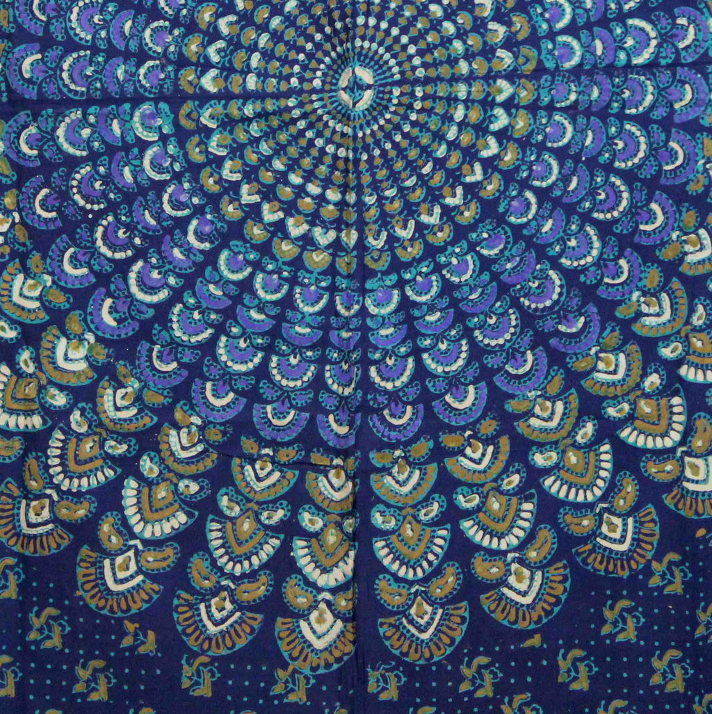 Handmade Sanganer Peacock 100% Cotton Tab Top Curtain Drape Panel 44x88 Blues - Sweet Us