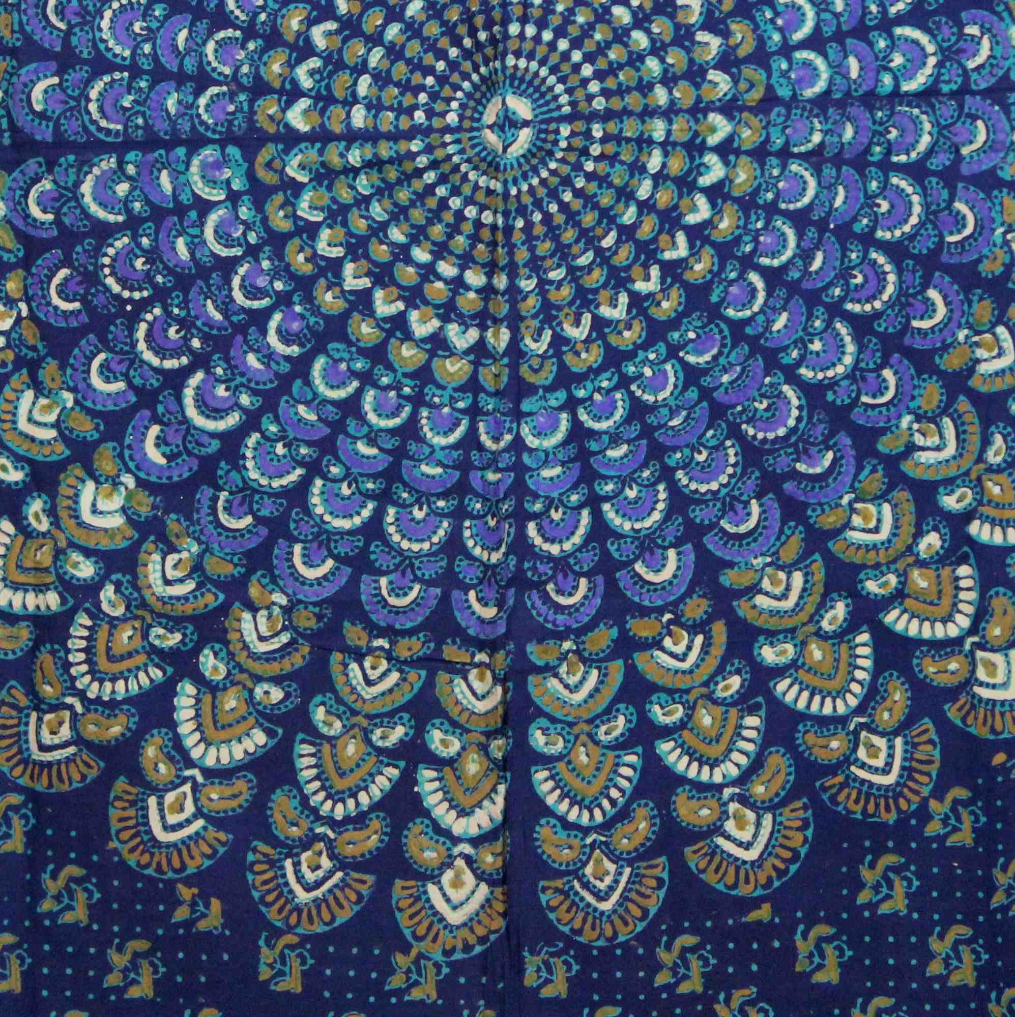 Handmade Sanganer Peacock 100% Cotton Tab Top Curtain Drape Panel 44x88 Blues - Sweet Us