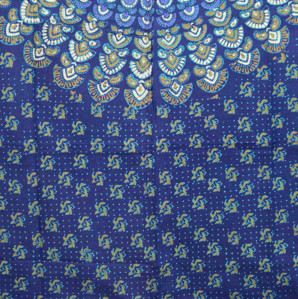 Handmade Sanganer Peacock 100% Cotton Tab Top Curtain Drape Panel 44x88 Blues - Sweet Us