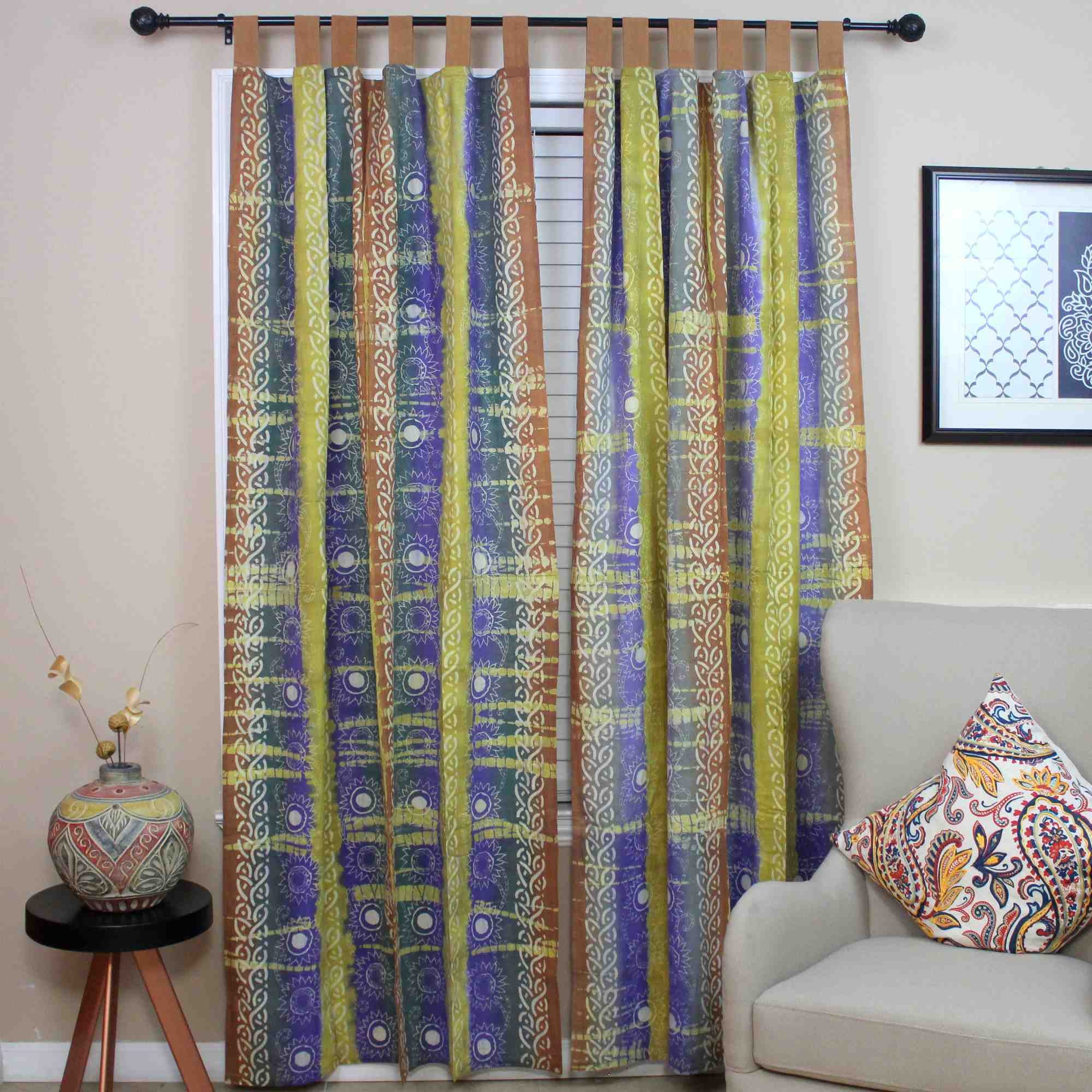 Handmade Celtic Batik Tie Dye Tab Top 100% Cotton Curtain Drape Panel 44x88 - Sweet Us