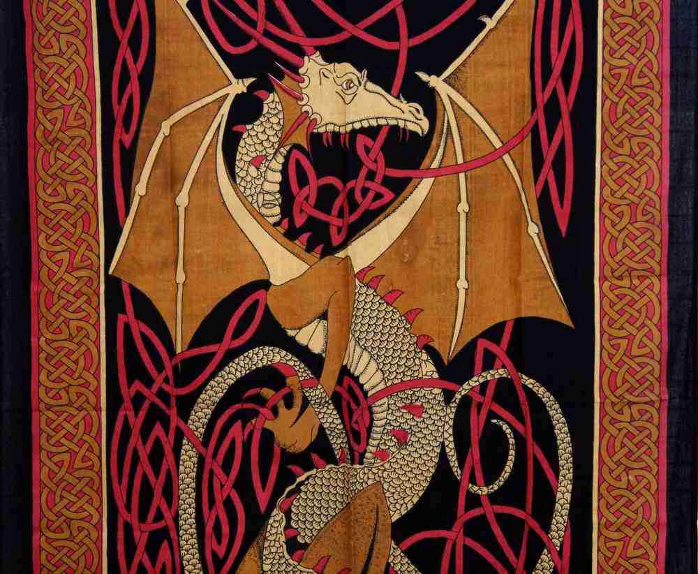 Celtic Dragon Tab Top Cotton Curtain Drape Panel Blue Red Green 44x88 inches - Sweet Us