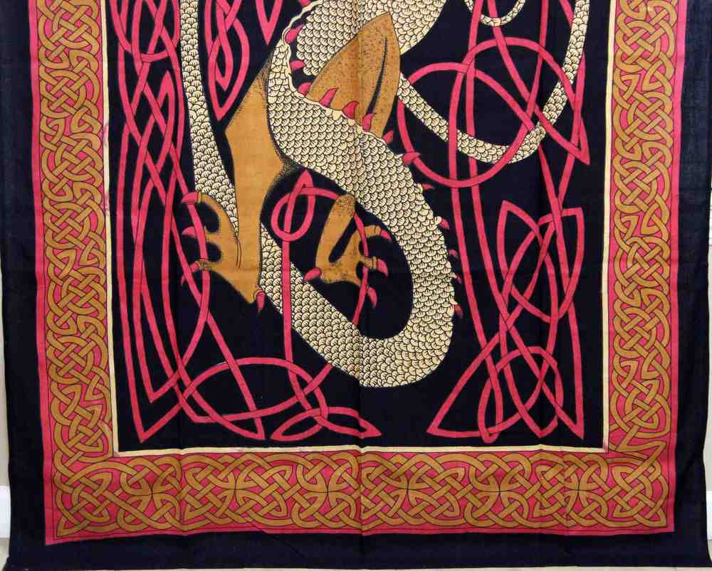 Celtic Dragon Tab Top Cotton Curtain Drape Panel Blue Red Green 44x88 inches - Sweet Us